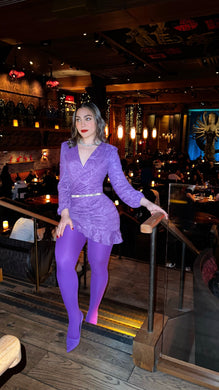 Long sleeve purple dress with pantyhose