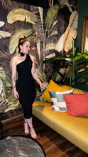 Load image into Gallery viewer, One shoulder long dress with black flor