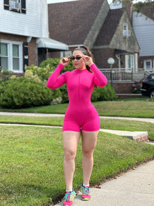 Shape long sleeve short jumpsuit