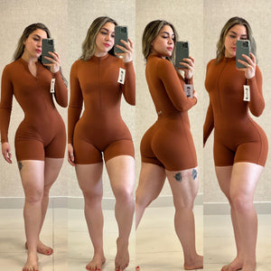 Shape long sleeve short jumpsuit